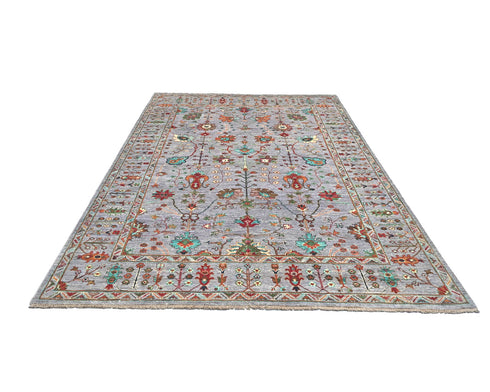 6x9 Gray Khurgeen Afghan Hand Knotted Wool Area Rug